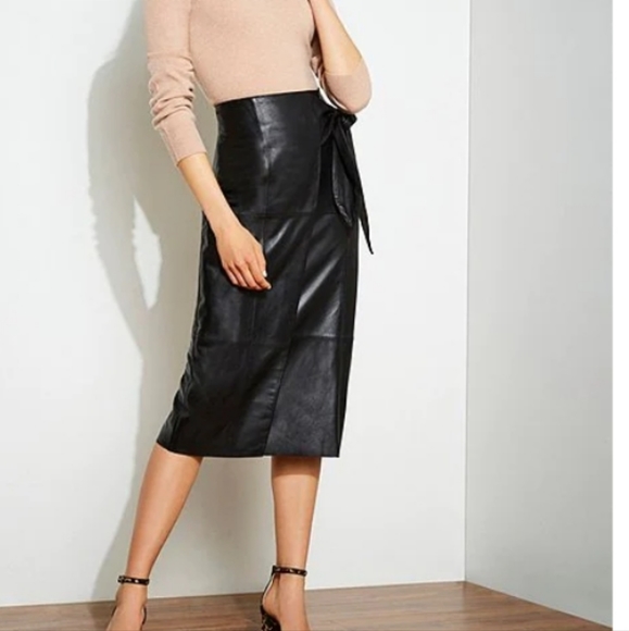Antonio MelaniJulia Genuine Leather Faux Wrap Midi Skirt - Picture 3 of 8